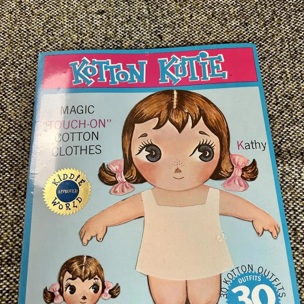 1970s Kotton Kutie Magic Touch-On Cotton Clothes Paper‎ Doll Unused